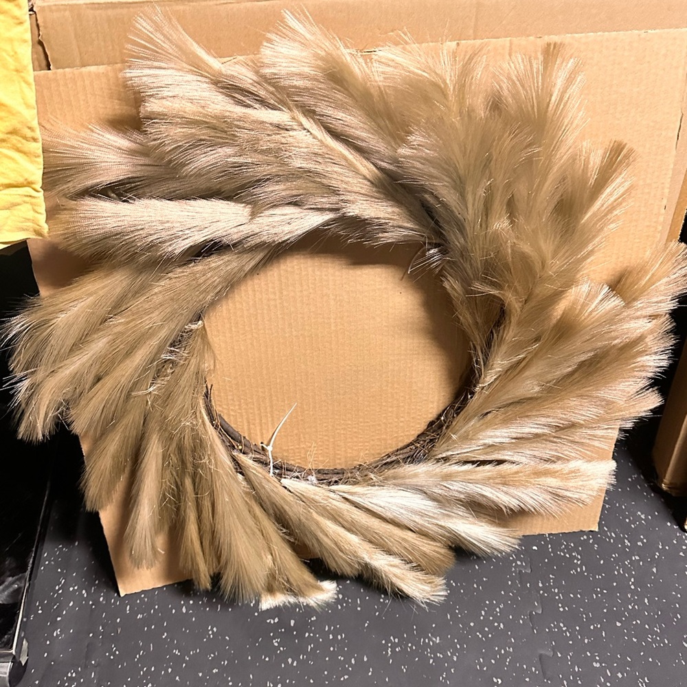 Luxe by Rachel Zoe 31” Silky Pampas Wreath in tan